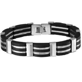 Mens Stainless Steel and Rubber Link Bracelet 8 1/8 in.  