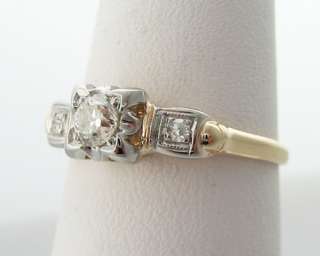   Estate 1/4ct Genuine Diamonds Solid 14k Two Tone Gold Ring  