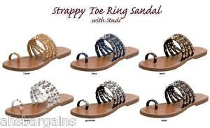 Ladies Strappy Toe Ring Sandal Flip Flop with Studs NWT  
