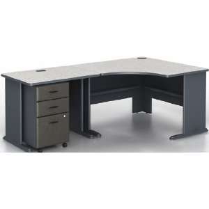   Shaped Corner Desk with 3 Drawer File Finish Slate