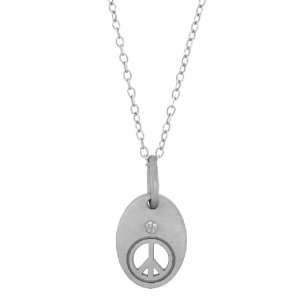   Silver Hand Brushed Diamond Oval Peace Cut Out Pendant, 18 Jewelry
