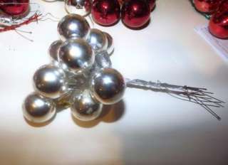 Vintage SILVER Glass Xmas Ornament  Wreath Corsage Feather Tree 