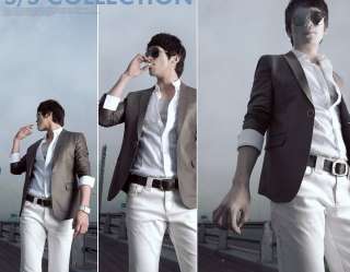Korean Fashion Slim Fitted Mens Elegant Suit Blazer Jacket Black/White 