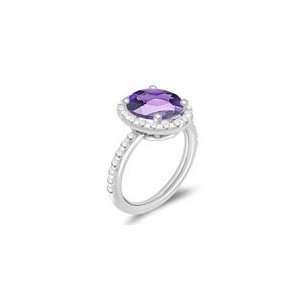  0.64 Cts Diamond & 2.20 Cts Amethyst Ring in 14K White 