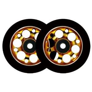 2 PRO DRILLED Metal Core Scooter Wheels 100mm GOLD/BLACK 