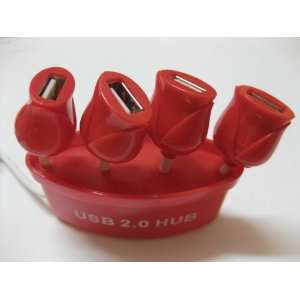  Red Pot Red Roses 4 port 2.0 USB HUB for COMPUTER LAPTOP 