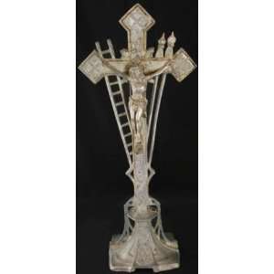   Vintage French Pewter Standing Cross Crucifix Ladder: Everything Else
