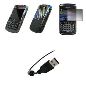 BlackBerry Bold 9700   Carbon Fiber Rainbow Stars Design Snap On Cover 