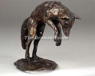 Jumping Fox Solid Bronze Signed Paul Jenkins Sculpture  