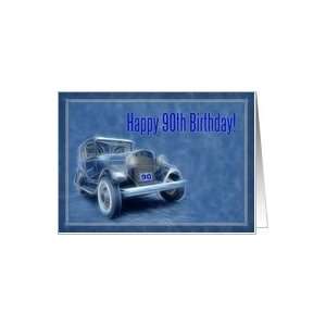   Happy 90th Birthday card, old vintage classic car Card: Toys & Games