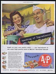 1944 A&P Grocery Store Supermarket Marvel Bread Ad  