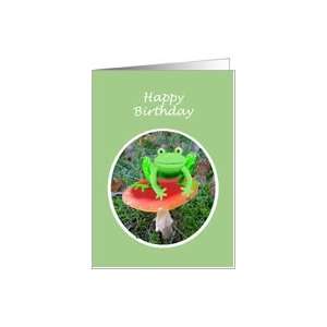   Cute Smiling Green Frog on red toadstool, for girl Card: Toys & Games