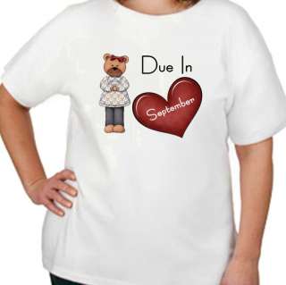   Personalized Bear & Heart Maternity Due In (Month)T Shirt Small 6X