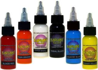 Radiant Tattoo Ink 6 Color Kit Set 1/2 oz bottle   USA Seller Fast 
