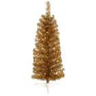   Lit Antique Gold Artificial Pencil Tinsel Christmas Tree Clear Lights