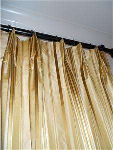 Taffeta Silk Drapes Designer Striped Curtains Yellow & Gold Custom 