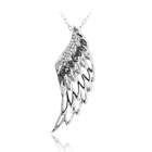  Sterling Silver Black Diamond Accent Angel Wing Necklace