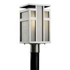   Light Outdoor Post lantern in Antique Silver with White Art Glass