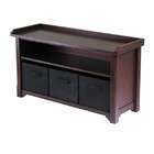   Storage Bench with 3 Foldable Black Color Fabric Baskets/Walnut/Black