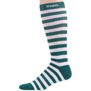    NCAA Ohio Bobcats Green White Striped Tall Socks