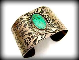 OUTSTANDING LARGE Old 1930s NAVAJO Fred Harvey TURQUOISE Sterling 