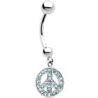 Body Candy 14K White Gold Pink CZ Peace Sign Belly Ring
