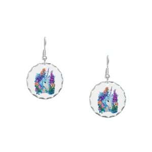    Earring Circle Charm Unicorn in Flowers: Artsmith Inc: Jewelry