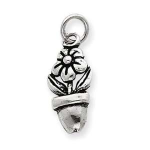   Designer Jewelry Gift Sterling Silver Antique Flower In A Pot Charm