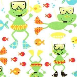    Michael Miller fabric diving frog with fish Arts, Crafts & Sewing
