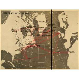  1944 Print Map North Atlantic Shuttle Aircraft Weather Station 