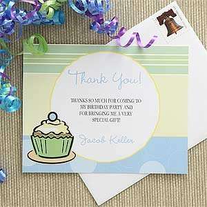  Blue Personalized Boys Thank You Cards   Cupcakes Health 