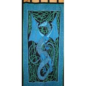  Celtic Dragon Tab Top Curtain Drape Door Panel Blue