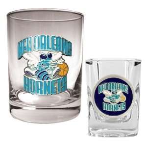  New Orleans Hornets Rocks Glass & Shot Glass Set   Primary Logo 