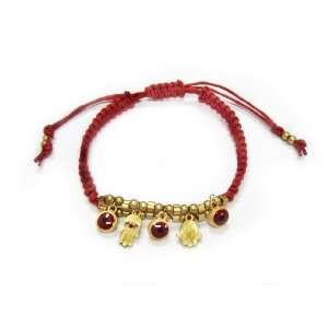  Red Cord Bracelet with Golden Beaded Evil Eye and Hamsa 