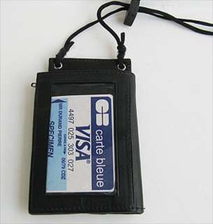   Leather ID CARD Holder Neck Travel Badge Bifold Wallet Holder  