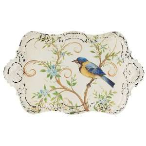  Painted Bird and Distressed White Tin Tray