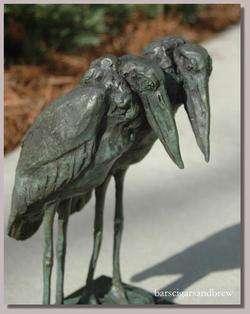 Bronze Stork Statue tiffany grn bird art marble base audubon Sculpture 