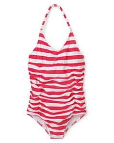 Aqua Girls Striped 1 Piece Swimsuit   Sizes 7 16