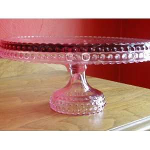  11 Pink Glass Hobnail Cake Stand Plate Hand Made in Pa 