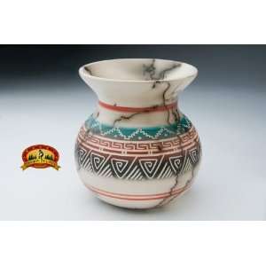   Navajo Etched Horse Hair Rainbow Pottery Vase 5 (T31)