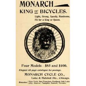  1895 Ad Monarch Cycle Company King Bicycles Lion Wheel 