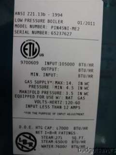   Independence 105k BTU Natural Gas Steam Boiler PIN4SNI ME2 82%  