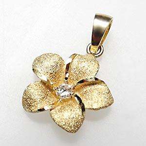 Hawaiian Jewelry Plumeria Flower Diamond Pendant Solid 14K Yellow Gold
