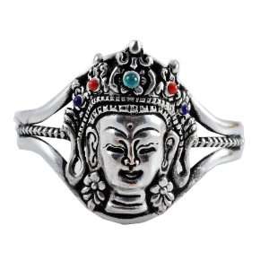    White Metal Green Tara Tibetan Buddha Bracelet, TB25 Jewelry
