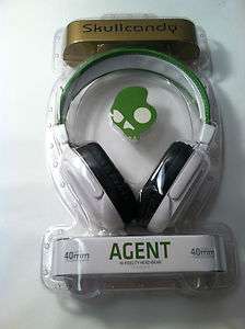 Skullcandy Shoe White / Green Agent 40mm Drivers Head Phones BRAND NEW 