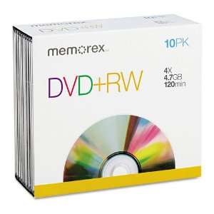  Memorex® DVD+RW Discs, 4.7GB, 4x, with Jewel Cases, 10 