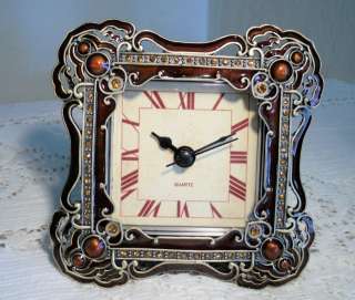 PEWTER, CRYSTAL, ENAMEL Small Table CLOCK, BROWNS/GOLDS  