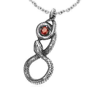   Silver Tone Celtic Infinity Snake Charm Pendant Red Crystals: Jewelry