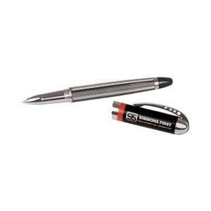   Pen with red stripe accent and uique barrel design
