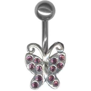   Sterling Silver Multi Jeweled Butterfly Belly Ring 14g 3/8 Jewelry